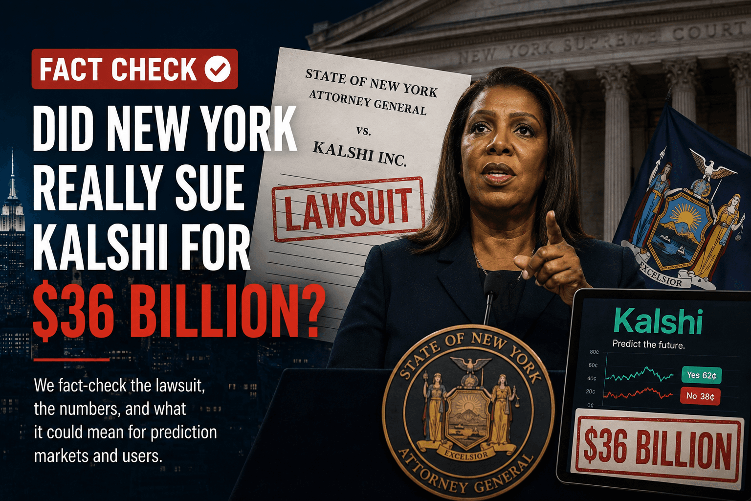 Vérification : New York a-t-il vraiment poursuivi Kalshi pour 36 milliards ?